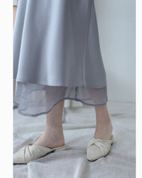 Champaign Skirt 香檳光澤拼紗彈性傘魚尾半裙 /SK8922