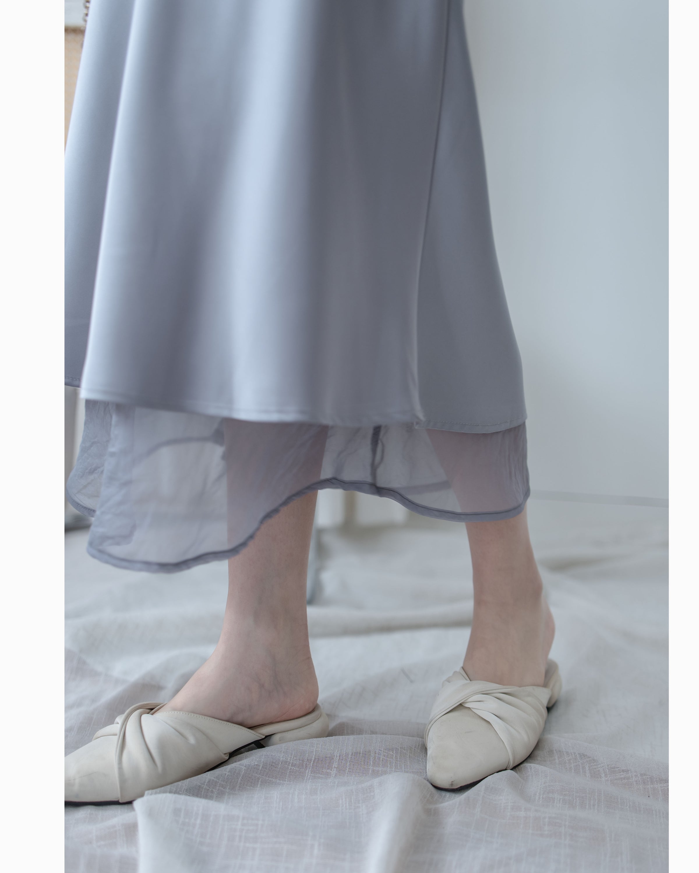 Champaign Skirt 香檳光澤拼紗彈性傘魚尾半裙 /SK8922