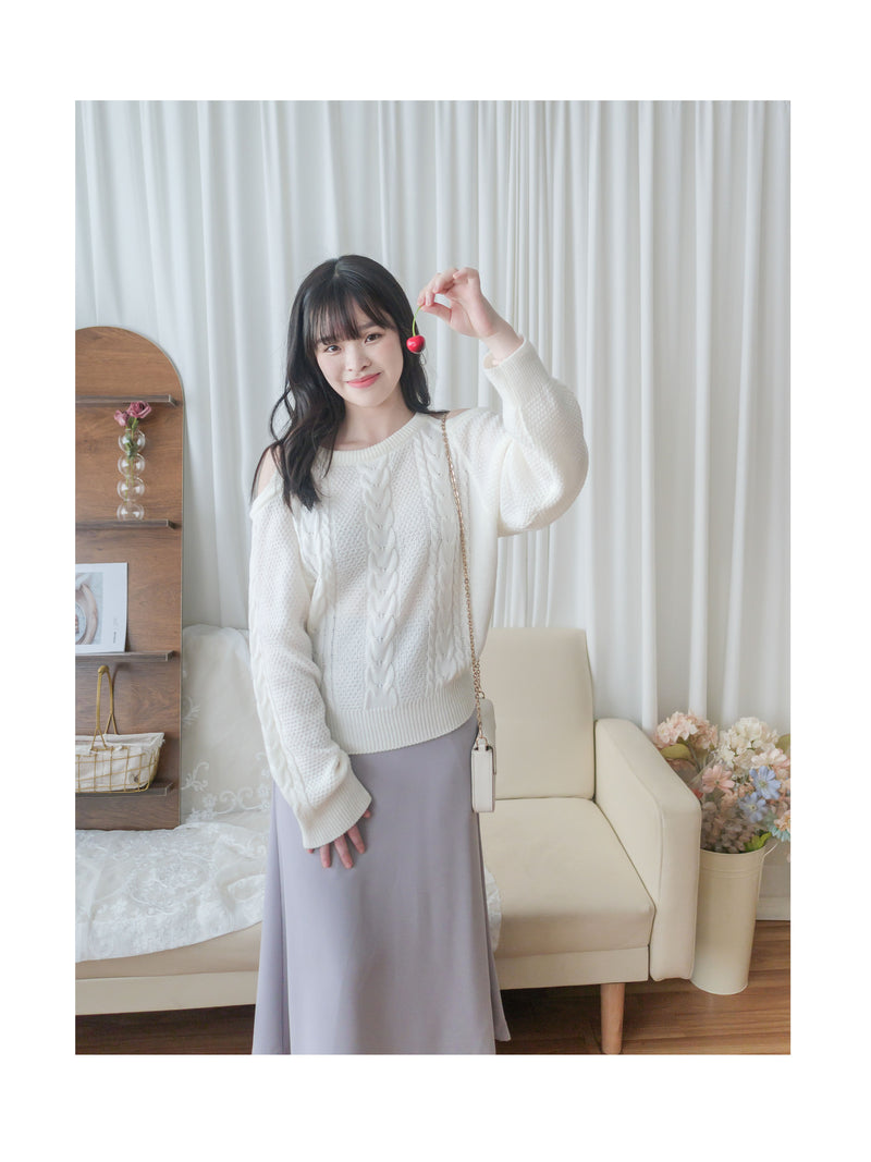 Open Shoulder Knit 露肩織紋針織上衣/ TP9118