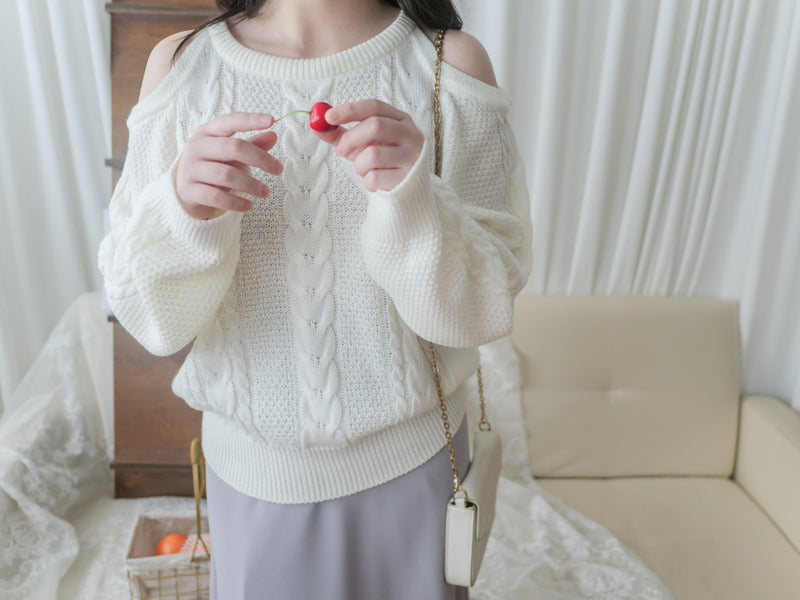 Open Shoulder Knit 露肩織紋針織上衣/ TP9118