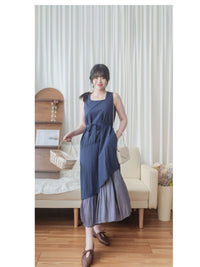 Frill Dress 入膊方領雙層裙擺口袋無袖連身裙/ DS9845
