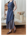 Frill Dress 入膊方領雙層裙擺口袋無袖連身裙/ DS9845