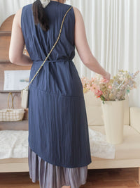 Frill Dress 入膊方領雙層裙擺口袋無袖連身裙/ DS9845