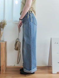 High Waist pocket Jeans 洗水雙口袋高腰長腿牛仔褲/ PT8452