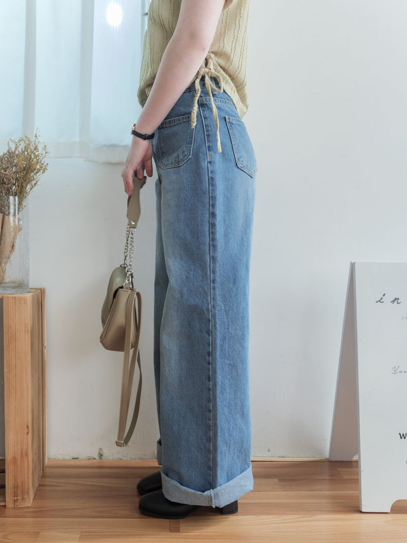 High Waist pocket Jeans 洗水雙口袋高腰長腿牛仔褲/ PT8452