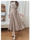 Alice Dress 彈性修身平領優雅左右百褶連身裙/ DS9837