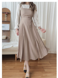 Alice Dress 彈性修身平領優雅左右百褶連身裙/ DS9837