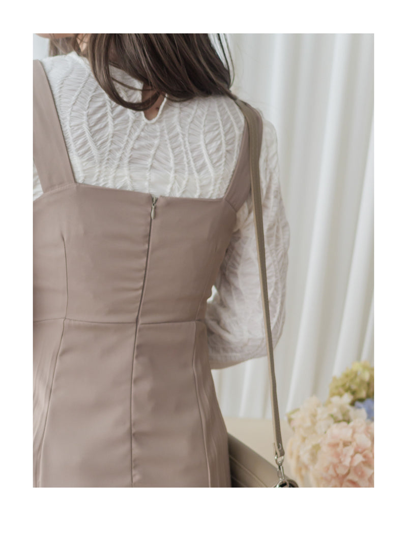 Alice Dress 彈性修身平領優雅左右百褶連身裙/ DS9837