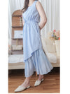 Frill Dress 入膊方領雙層裙擺口袋無袖連身裙/ DS9845