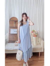 Frill Dress 入膊方領雙層裙擺口袋無袖連身裙/ DS9845