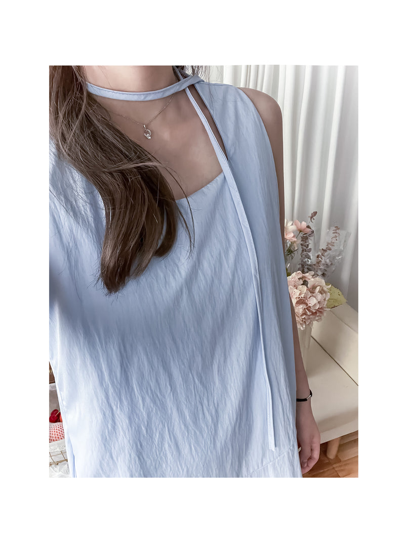 Frill Dress 入膊方領雙層裙擺口袋無袖連身裙/ DS9845