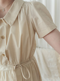 Collar Dress 輕復古小領口配鈕扣棉質連身裙/ DS9850