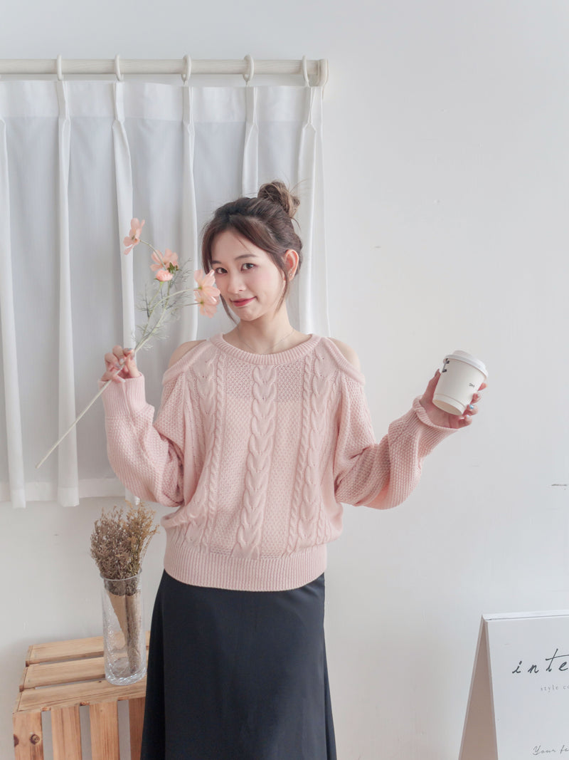 Open Shoulder Knit 露肩織紋針織上衣/ TP9118