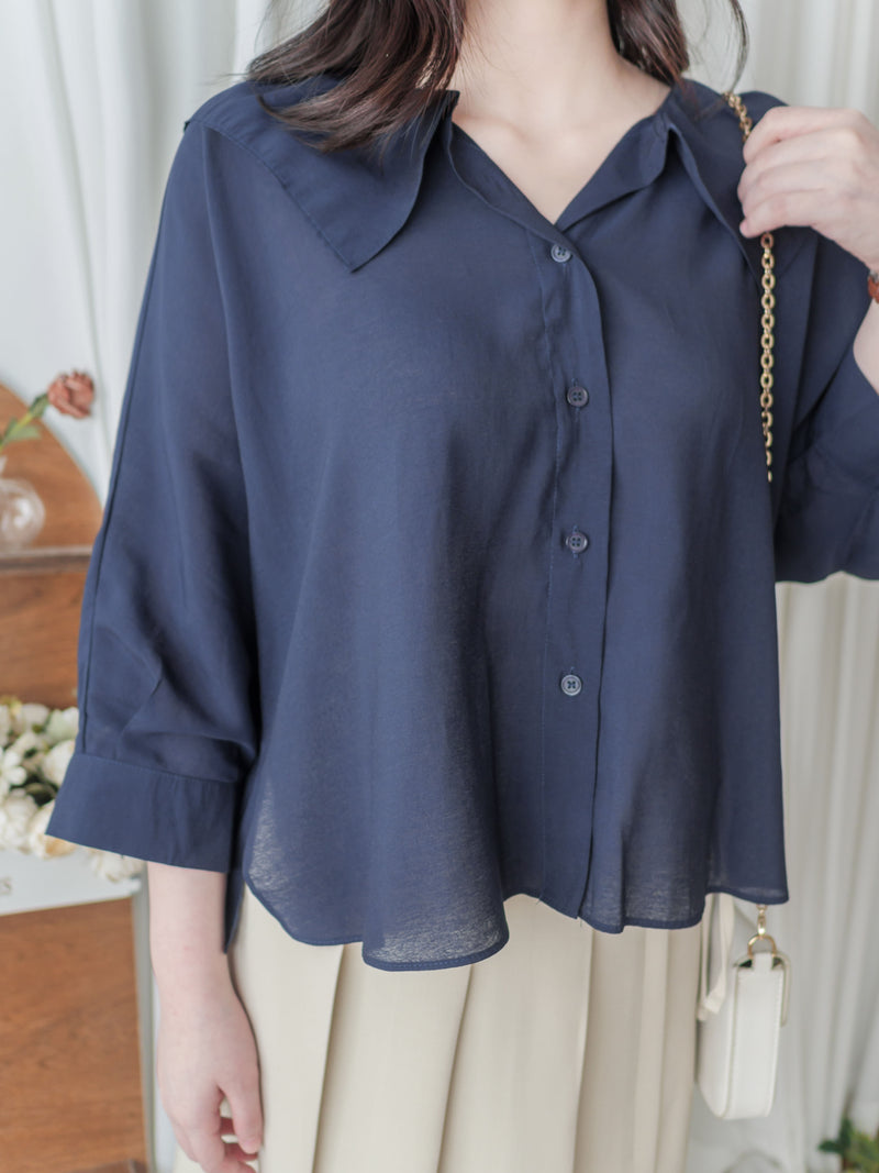 Ruffle Cotton Top 荷葉領口恤衫設計感棉上衣/ BU9095