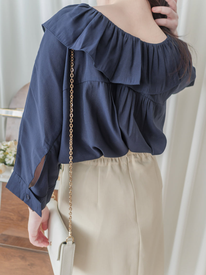 Ruffle Cotton Top 荷葉領口恤衫設計感棉上衣/ BU9095