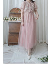 Veil Floral Dress 蝴蝶領口拼紗外層印花傘形連身裙/ DS9855