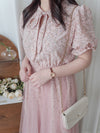 Veil Floral Dress 蝴蝶領口拼紗外層印花傘形連身裙/ DS9855