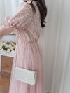 Veil Floral Dress 蝴蝶領口拼紗外層印花傘形連身裙/ DS9855