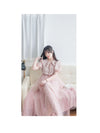 Veil Floral Dress 蝴蝶領口拼紗外層印花傘形連身裙/ DS9855
