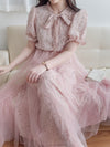 Veil Floral Dress 蝴蝶領口拼紗外層印花傘形連身裙/ DS9855