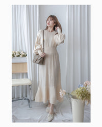 Knitted fishtail Dress 層次織紋舒適收腰傘形魚尾連身裙/ DS1047