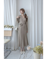 Wrap Dress 疊V領立體線條針織裙擺彈性連身裙/ DS1049