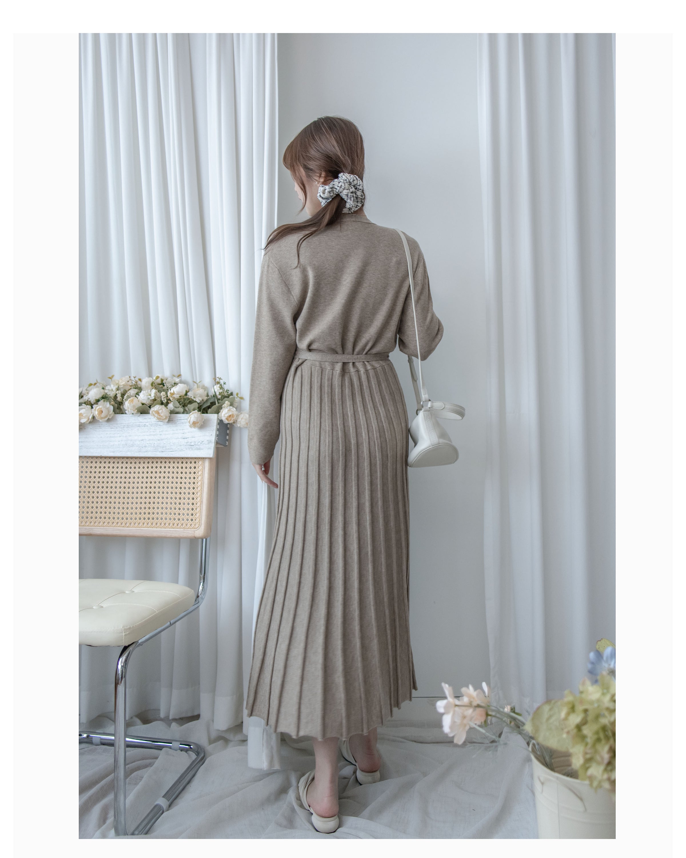 Wrap Dress 疊V領立體線條針織裙擺彈性連身裙/ DS1049