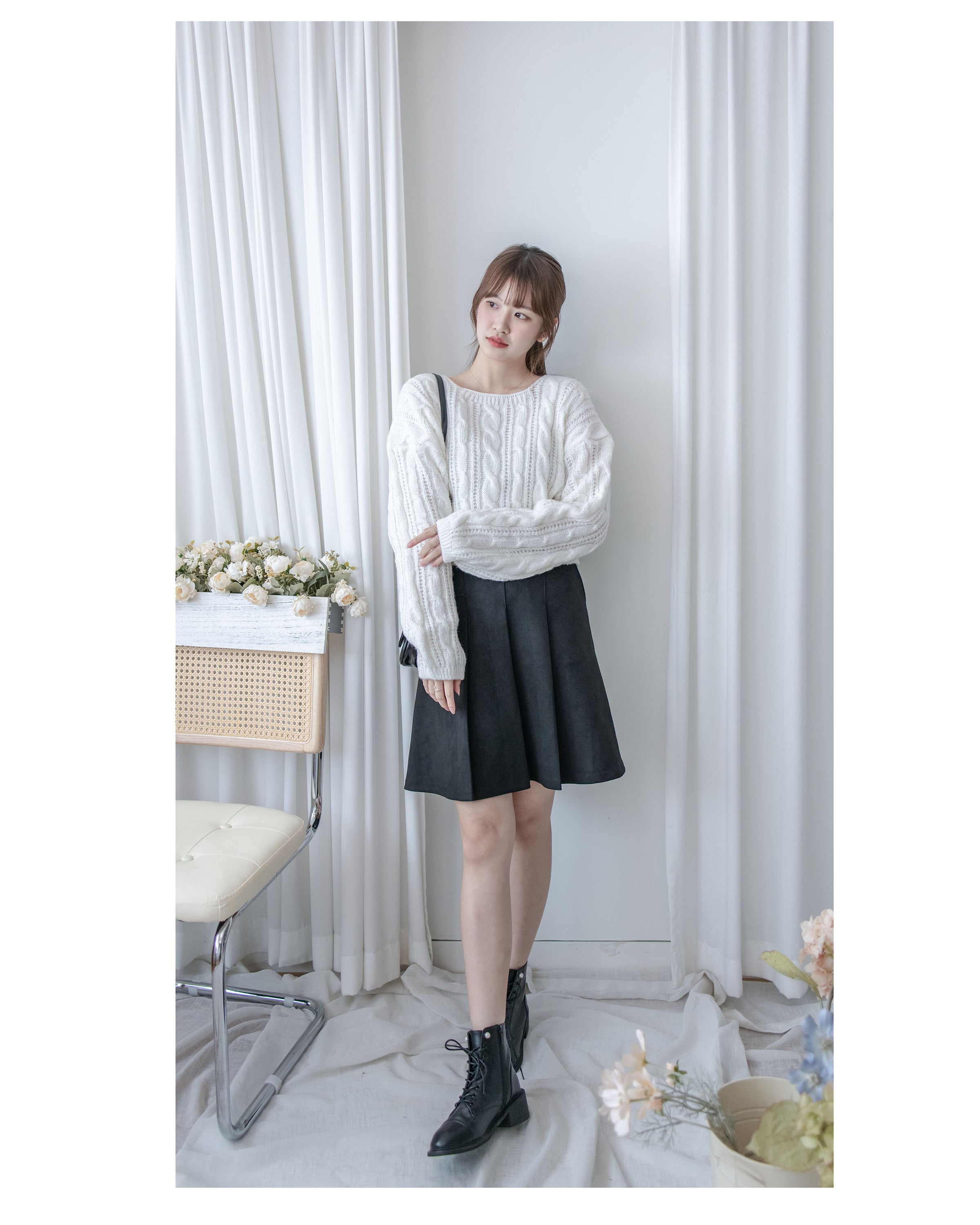 Pleated Skirt 顯瘦A形立體打褶口袋半裙 / SK8923