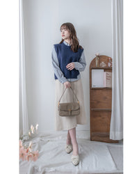 Stripe Shirt Set 不規則下擺針織背心條紋襯衫套裝/ SE9087