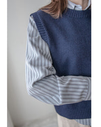 Stripe Shirt Set 不規則下擺針織背心條紋襯衫套裝/ SE9087