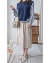 Stripe Shirt Set 不規則下擺針織背心條紋襯衫套裝/ SE9087