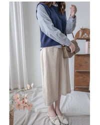 Stripe Shirt Set 不規則下擺針織背心條紋襯衫套裝/ SE9087