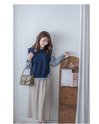 Stripe Shirt Set 不規則下擺針織背心條紋襯衫套裝/ SE9087