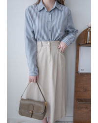 Stripe Shirt Set 不規則下擺針織背心條紋襯衫套裝/ SE9087