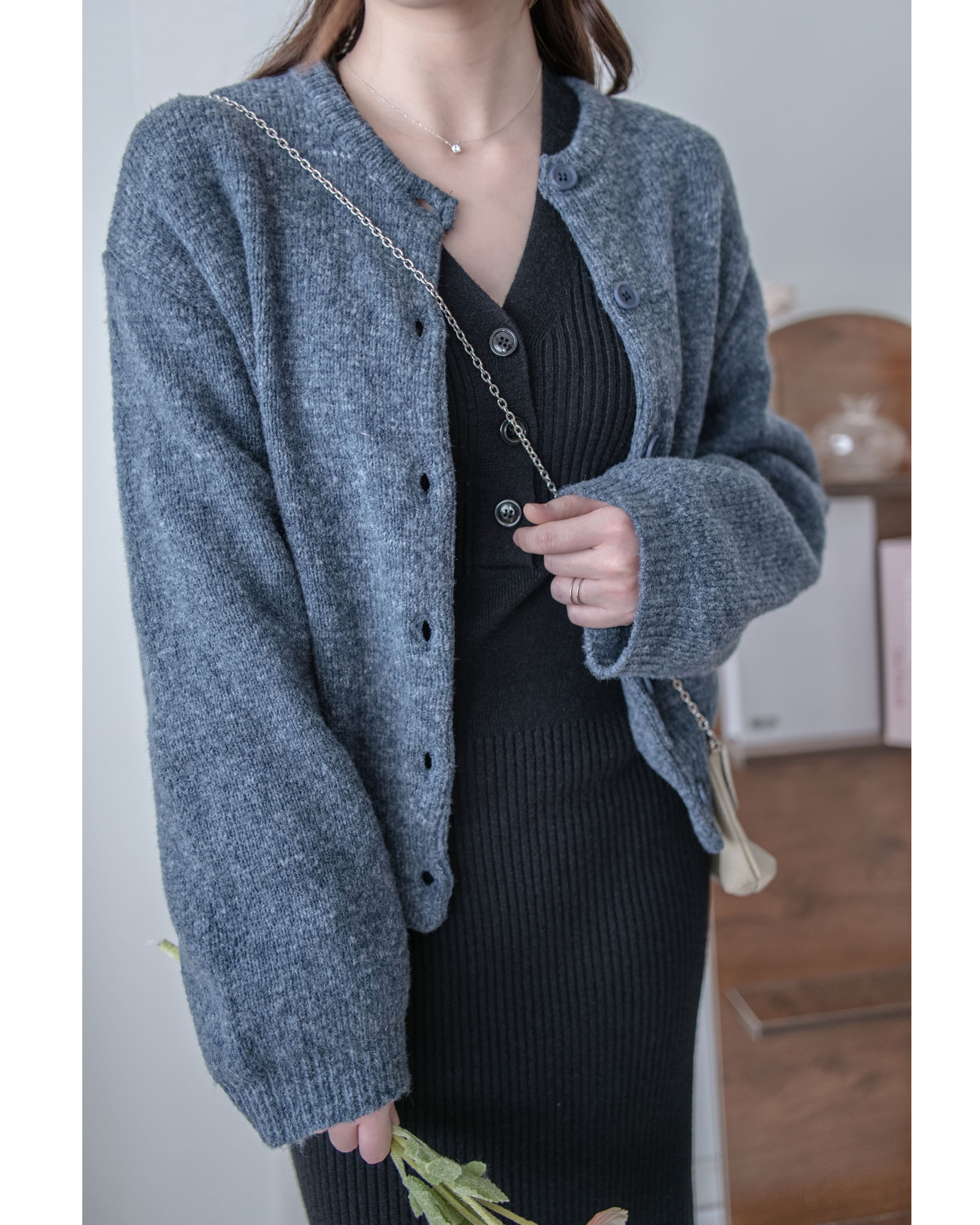 Mixed Knit Cardigan 綿綿顆粒感混毛針織外套或上衣/ CD8154