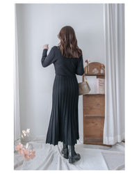 Wrap Dress 疊V領立體線條針織裙擺彈性連身裙/ DS1049