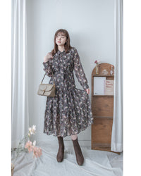 Floral Dress 雪紡碎花領口綁帶連身裙 / DS1028