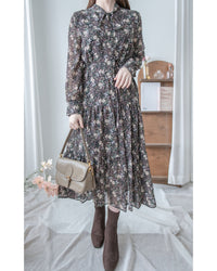 Floral Dress 雪紡碎花領口綁帶連身裙 / DS1028