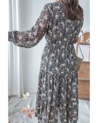 Floral Dress 雪紡碎花領口綁帶連身裙 / DS1028