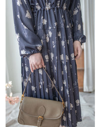 Misty Blue Floral Dress 霧藍白色花瓣舒適高雅連身裙/ DS1044