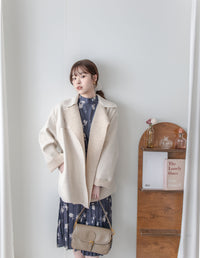 【intent X Korea label】 Oatmeal Ivory 優雅翻領蝴蝶修腰短大衣, Coat/ JK8112