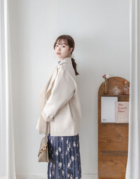 【intent X Korea label】 Oatmeal Ivory 優雅翻領蝴蝶修腰短大衣, Coat/ JK8112