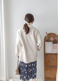 【intent X Korea label】 Oatmeal Ivory 優雅翻領蝴蝶修腰短大衣, Coat/ JK8112