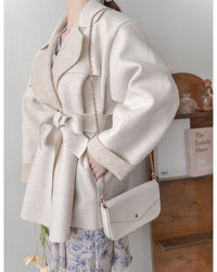 【intent X Korea label】 Oatmeal Ivory 優雅翻領蝴蝶修腰短大衣, Coat/ JK8112