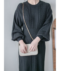 Knitted fishtail Dress 層次織紋舒適收腰傘形魚尾連身裙/ DS1047