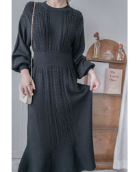 Knitted fishtail Dress 層次織紋舒適收腰傘形魚尾連身裙/ DS1047