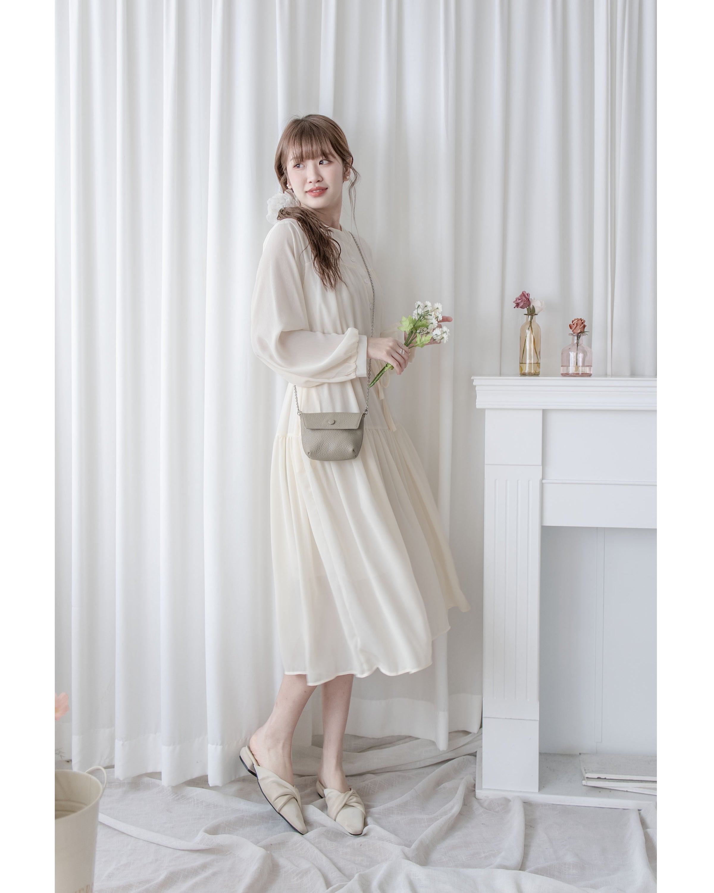 Alice Dress 雪紡飄逸圓領排釦連身裙/ DS1055 (pre-order 1月25截單)