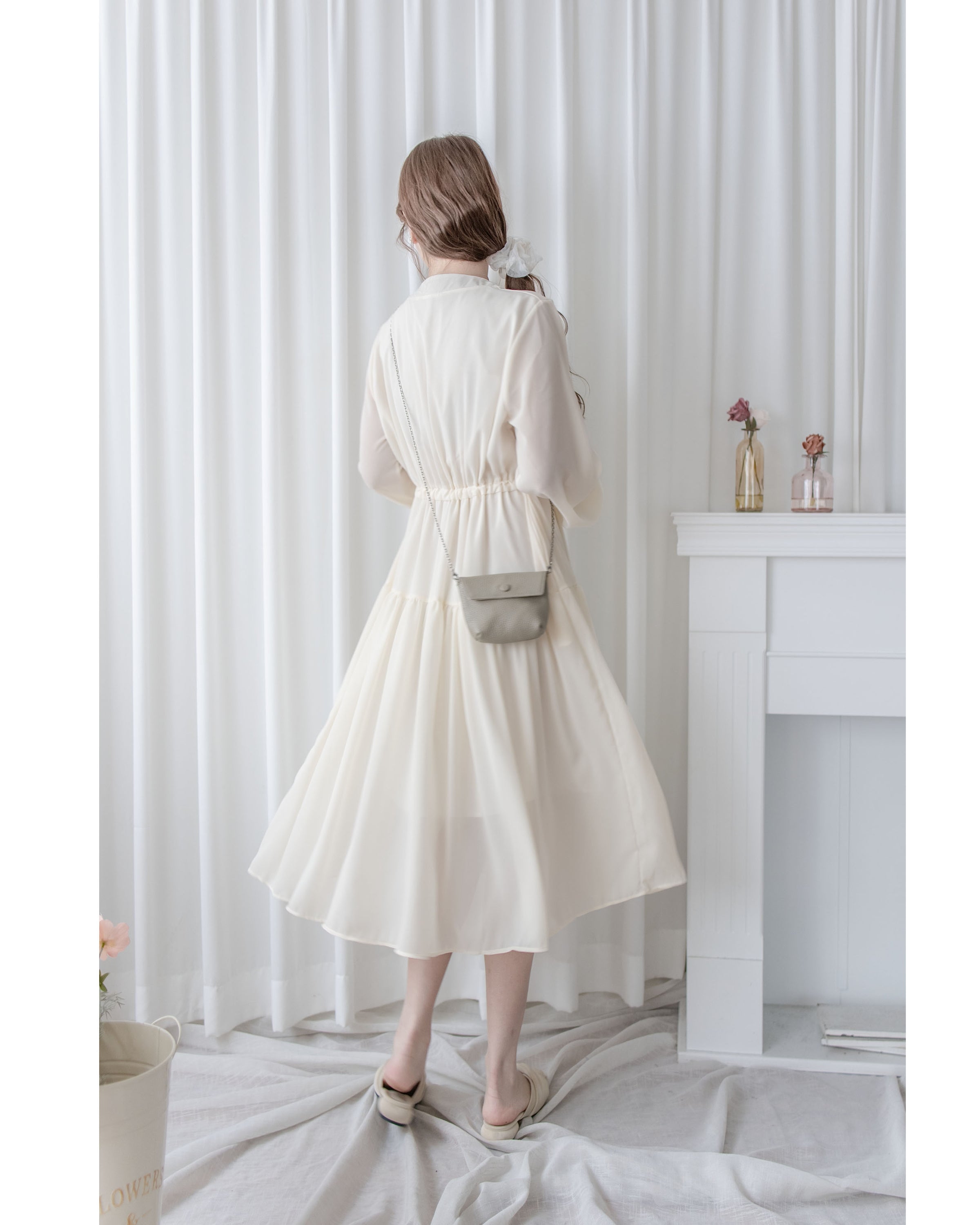 Alice Dress 雪紡飄逸圓領排釦連身裙/ DS1055 (pre-order 1月25截單)