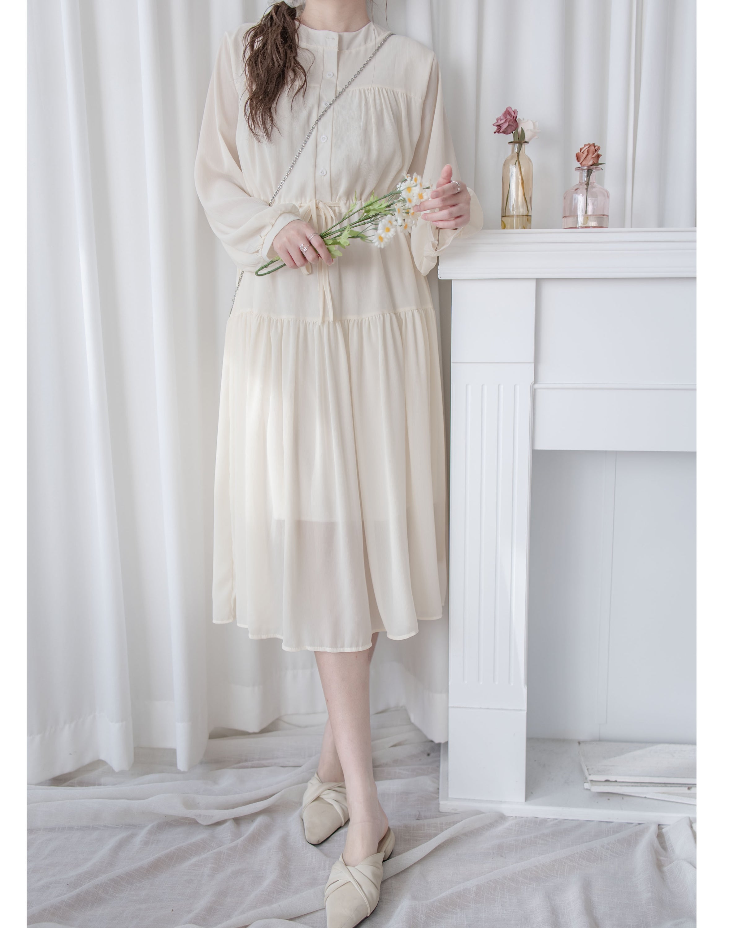 Alice Dress 雪紡飄逸圓領排釦連身裙/ DS1055 (pre-order 1月25截單)