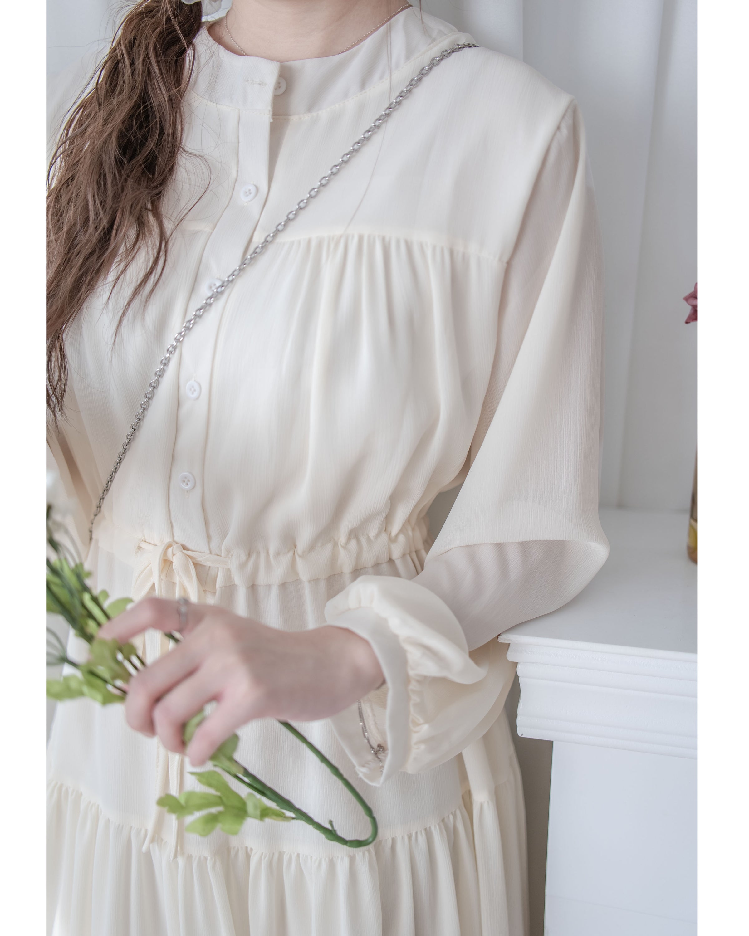 Alice Dress 雪紡飄逸圓領排釦連身裙/ DS1055 (pre-order 1月25截單)